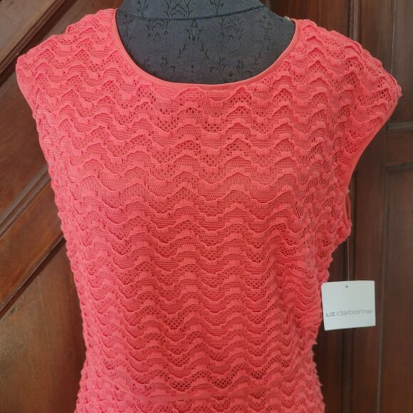 Liz Claiborne Coral Lace Cap Sleeve Dress Size 12 Polyester Blend Scoop Neck Fit - Picture 5 of 7